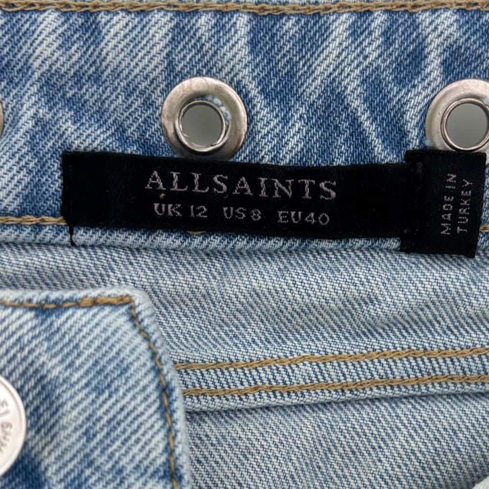 Allsaints Lila Eyelet Denim Skirt, Blue split front hem distressed hem - Picture 7 of 7